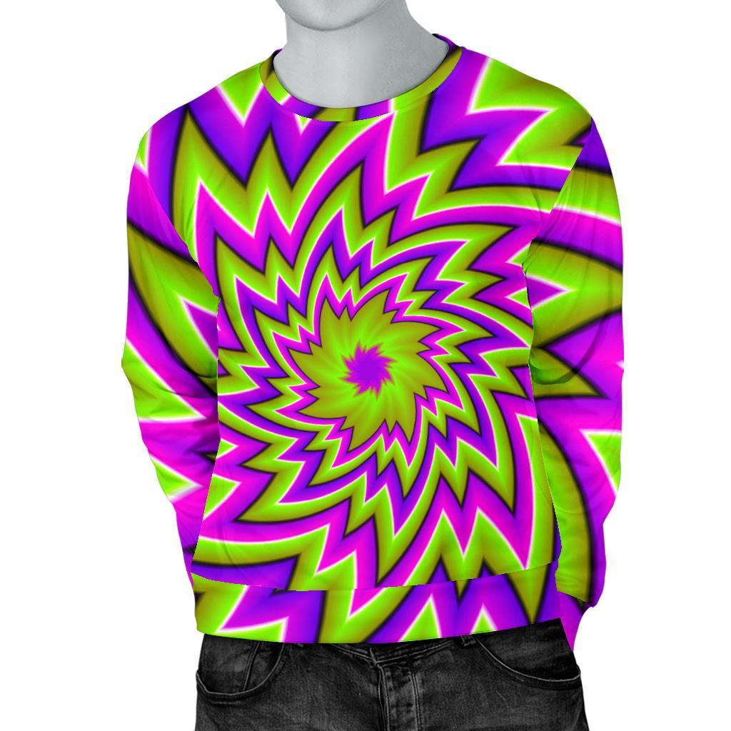 Green Big Bang Moving Optical Illusion Men's Crewneck Sweatshirt GearFrost