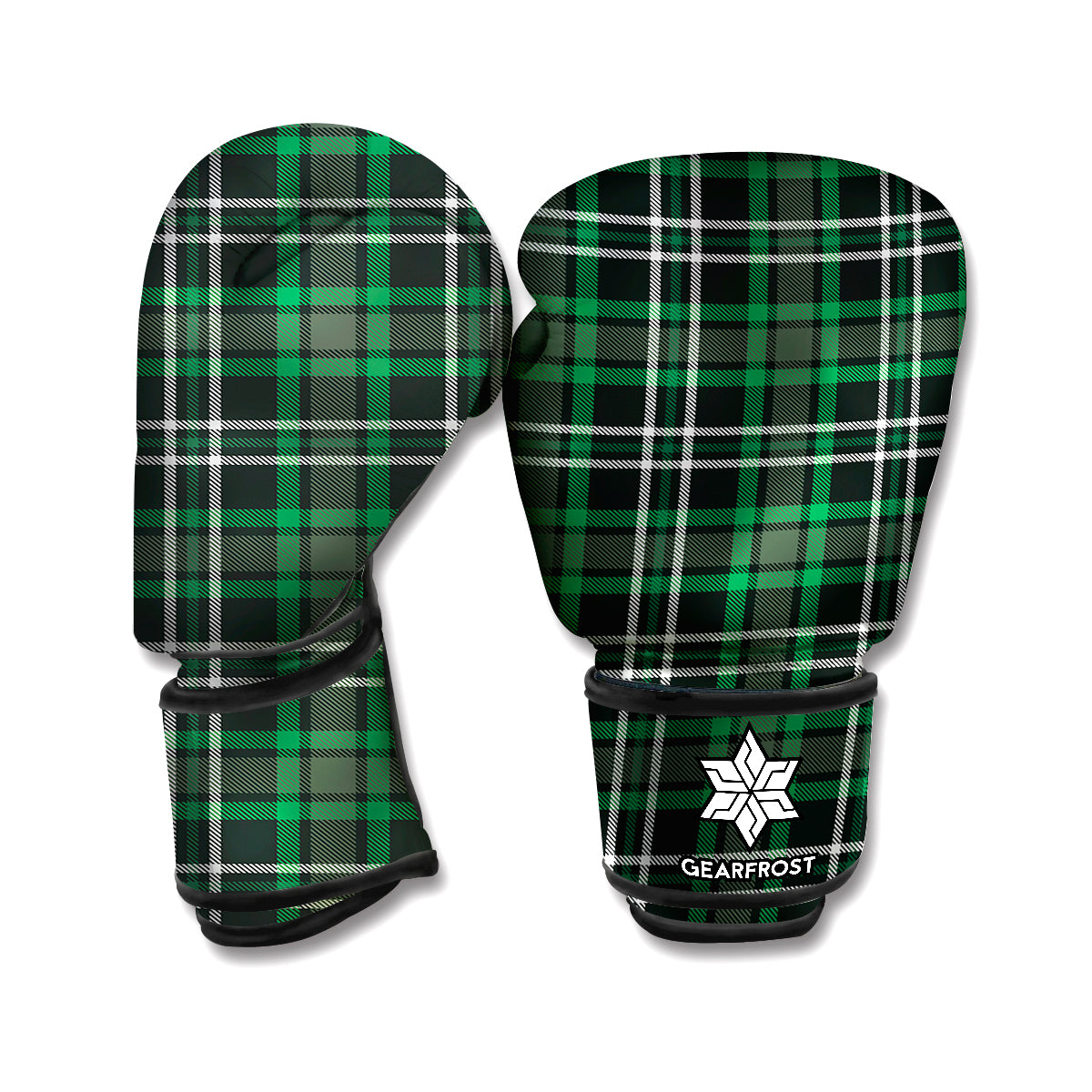 Green Black And White Tartan Print Boxing Gloves