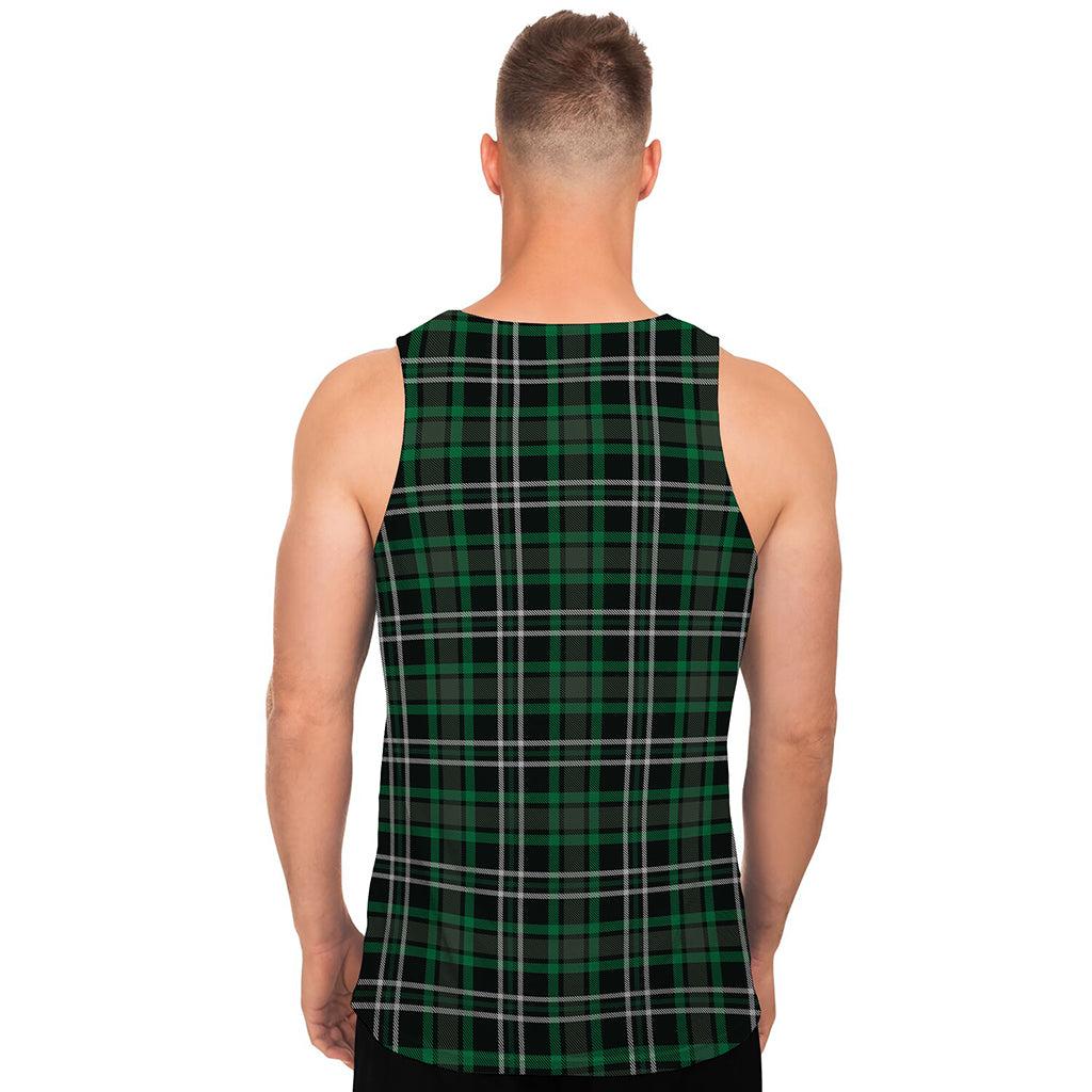 Green Black And White Tartan Print Men's Tank Top