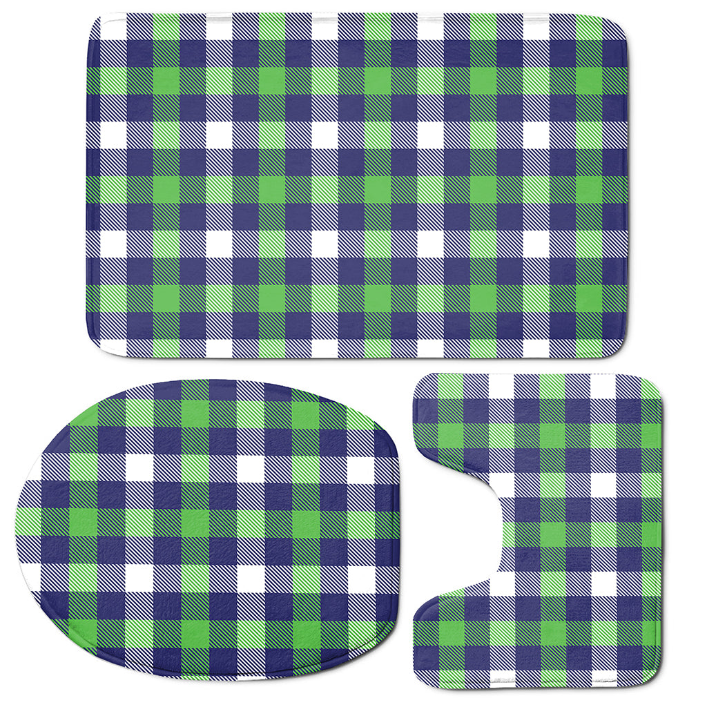 Green Blue And White Buffalo Plaid Print 3 Piece Bath Mat Set