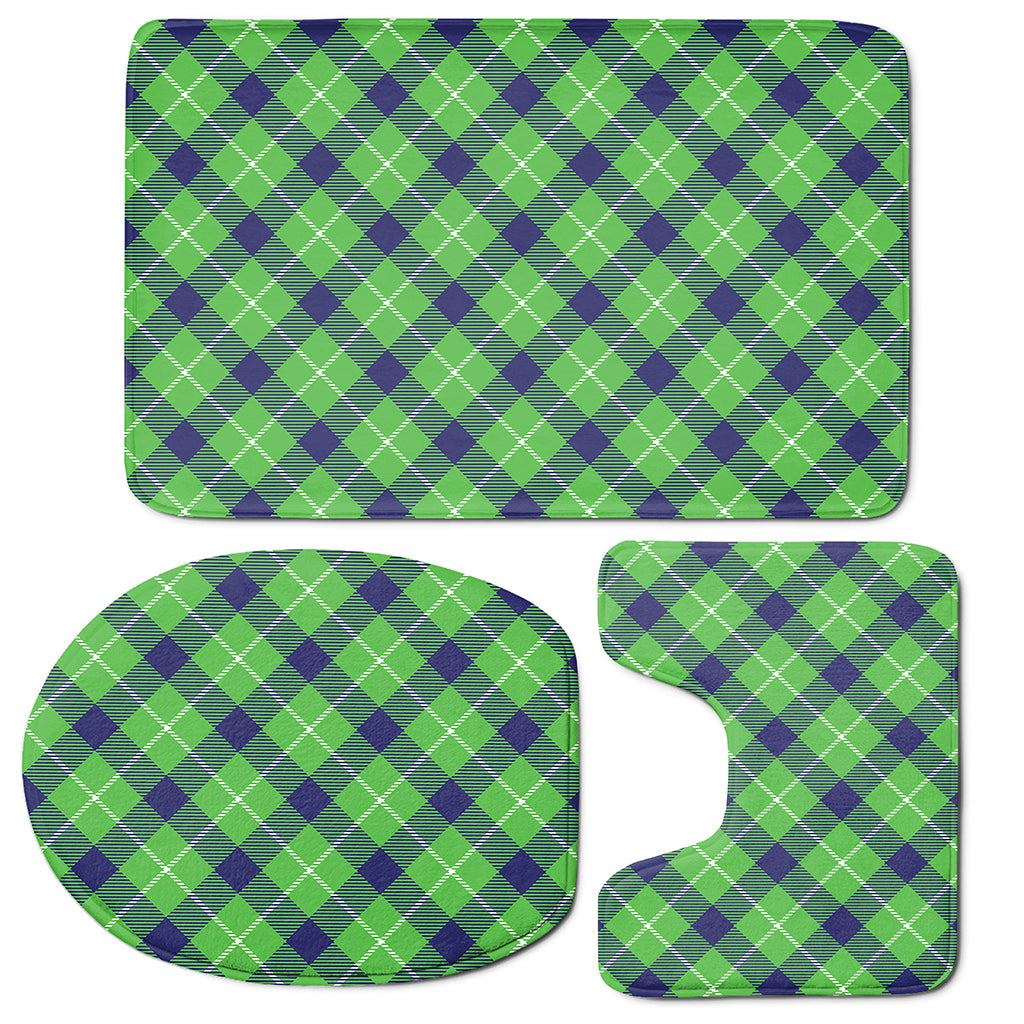 Green Blue And White Plaid Pattern Print 3 Piece Bath Mat Set
