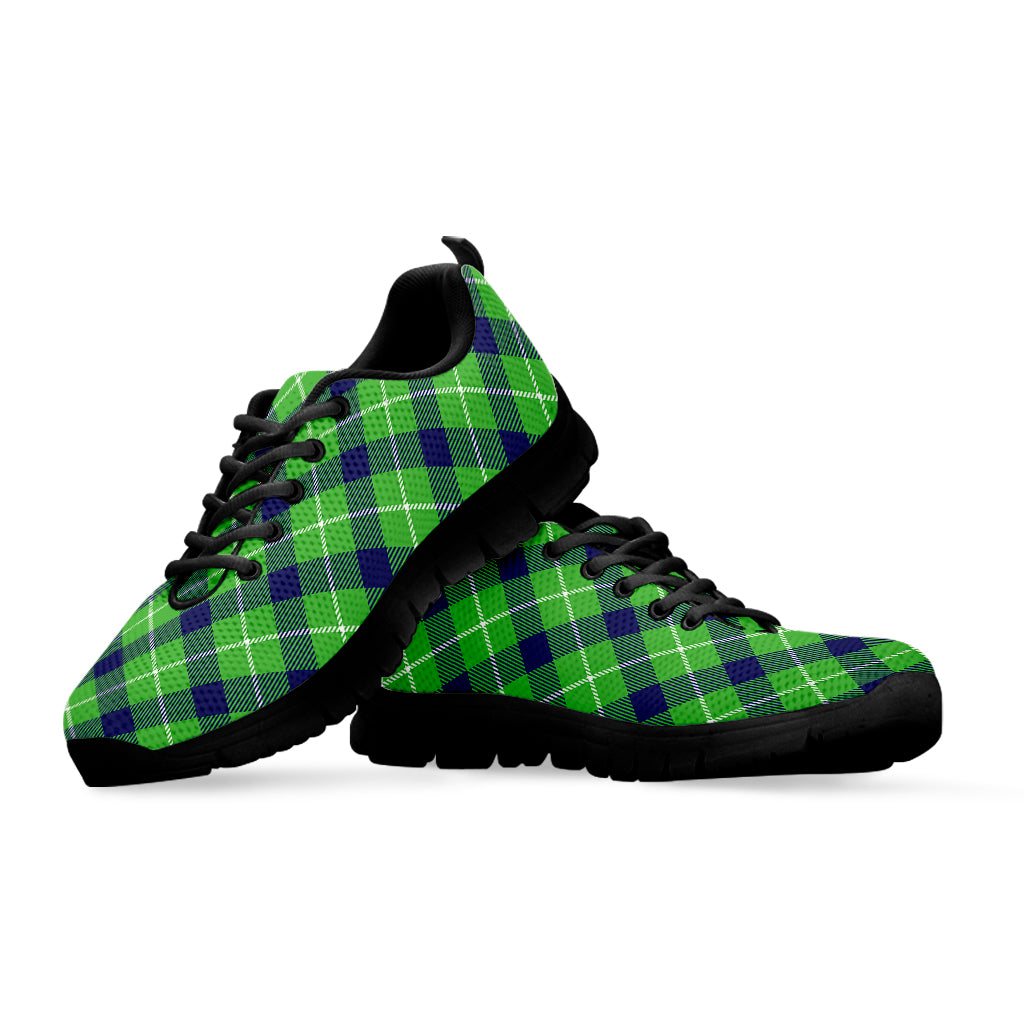 Green Blue And White Plaid Pattern Print Black Sneakers
