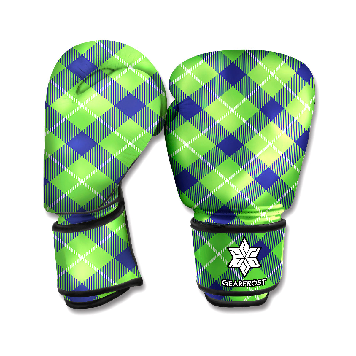 Green Blue And White Plaid Pattern Print Boxing Gloves