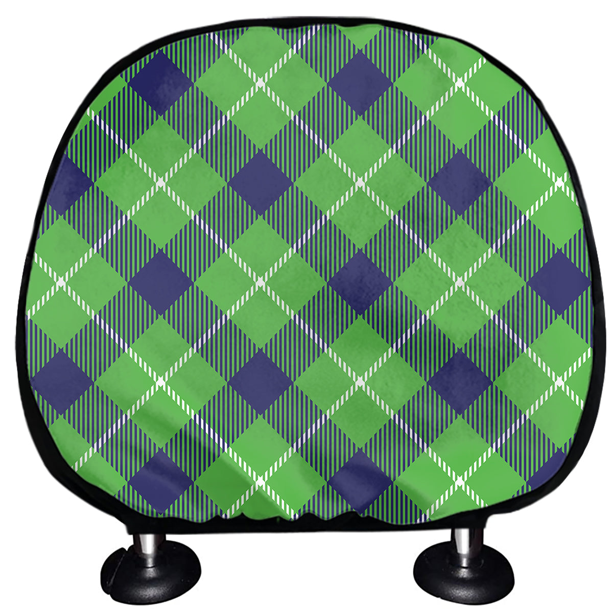 Green Blue And White Plaid Pattern Print Car Headrest Covers