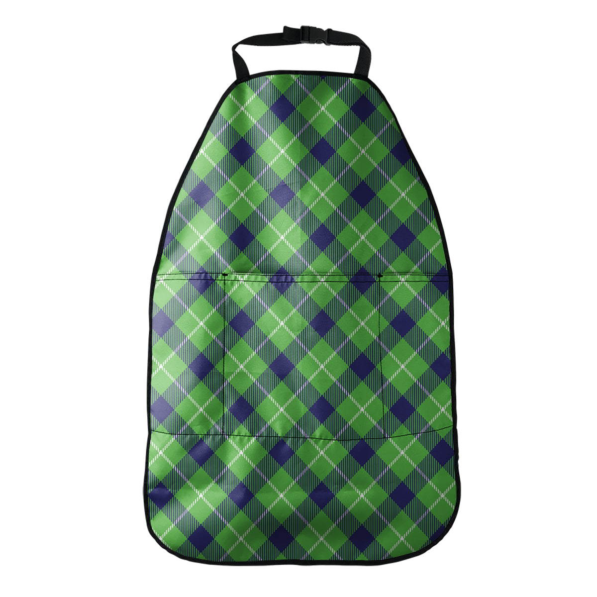 Green Blue And White Plaid Pattern Print Car Seat Organizers