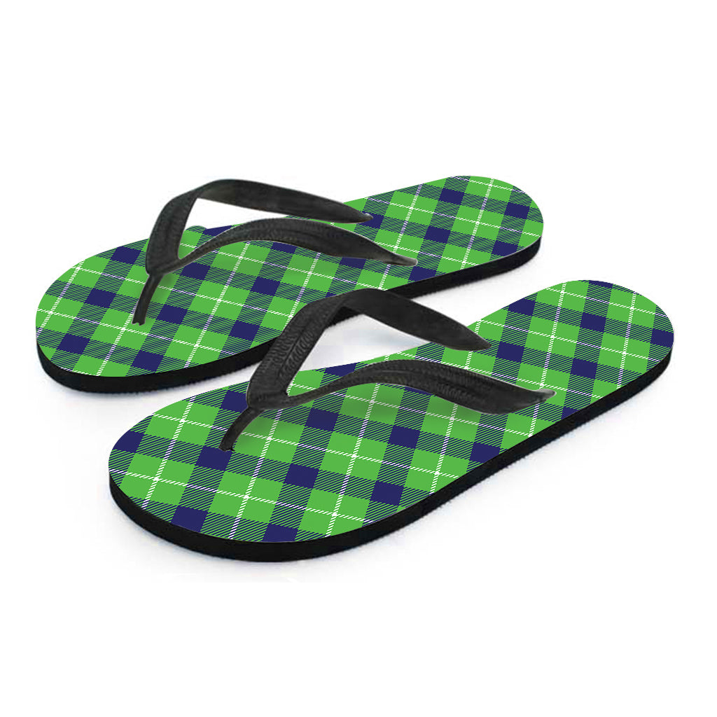 Green Blue And White Plaid Pattern Print Flip Flops