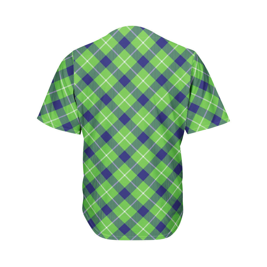 Green Blue And White Plaid Pattern Print Men's Baseball Jersey