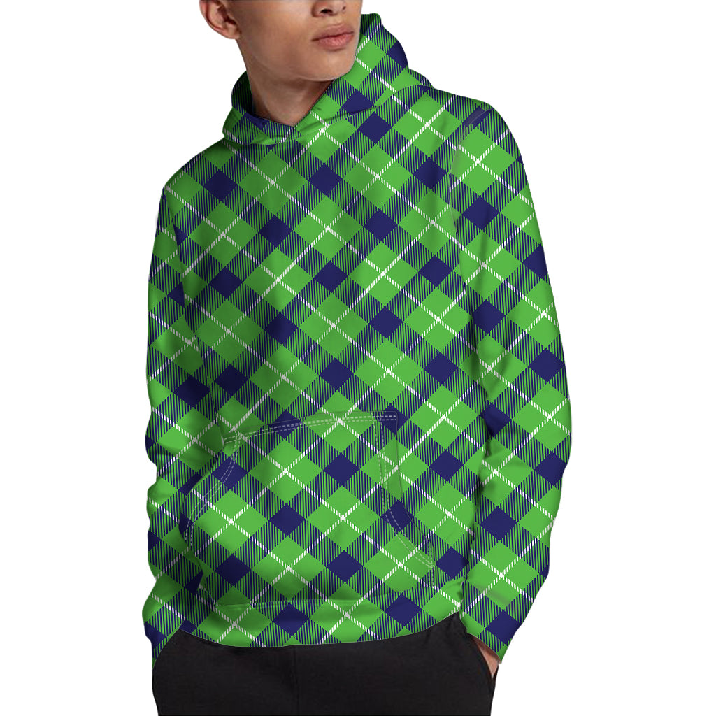 Green Blue And White Plaid Pattern Print Pullover Hoodie