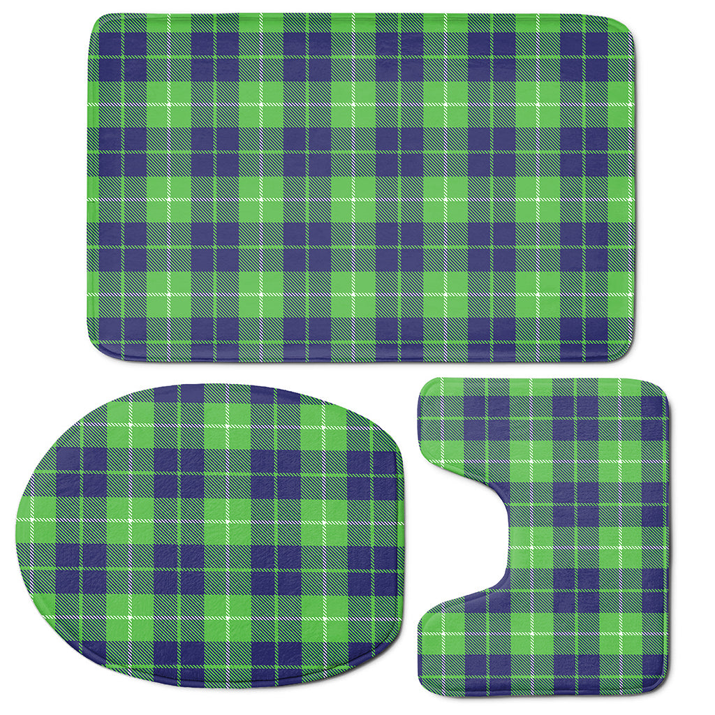 Green Blue And White Tartan Print 3 Piece Bath Mat Set