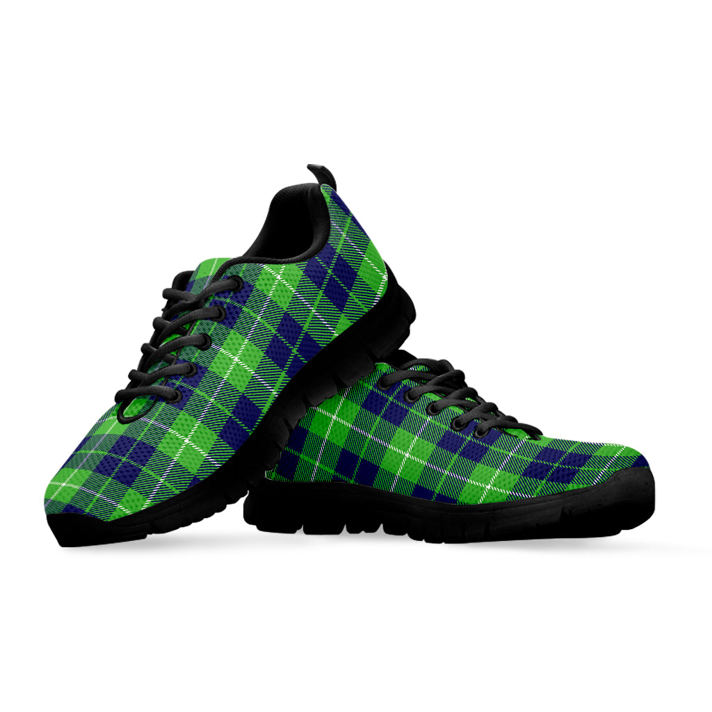 Green Blue And White Tartan Print Black Sneakers