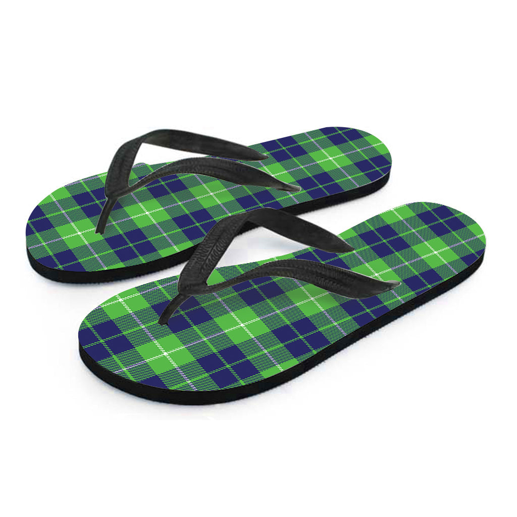 Green Blue And White Tartan Print Flip Flops