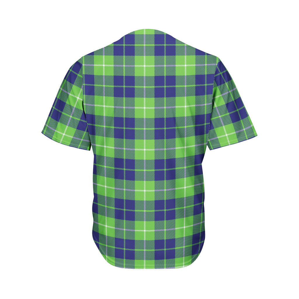 Green Blue And White Tartan Print Men's Baseball Jersey