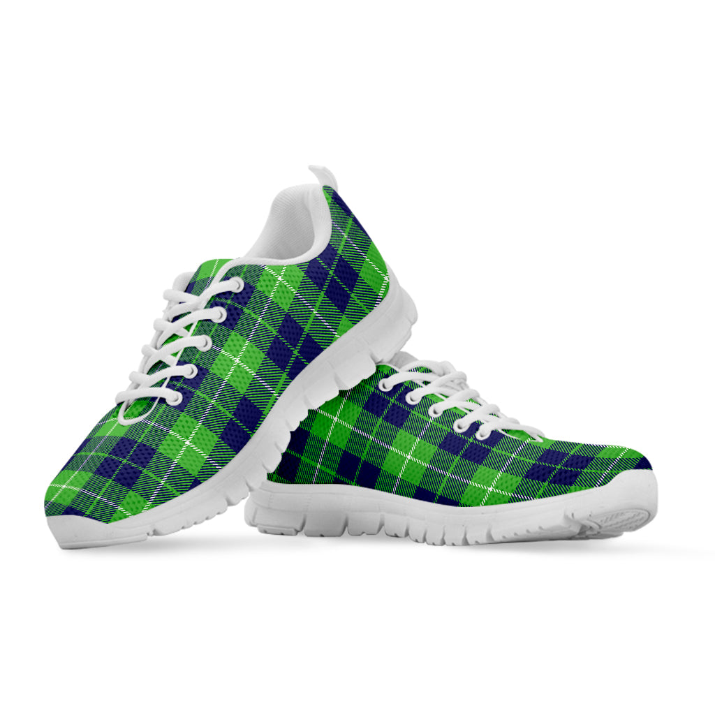 Green Blue And White Tartan Print White Sneakers