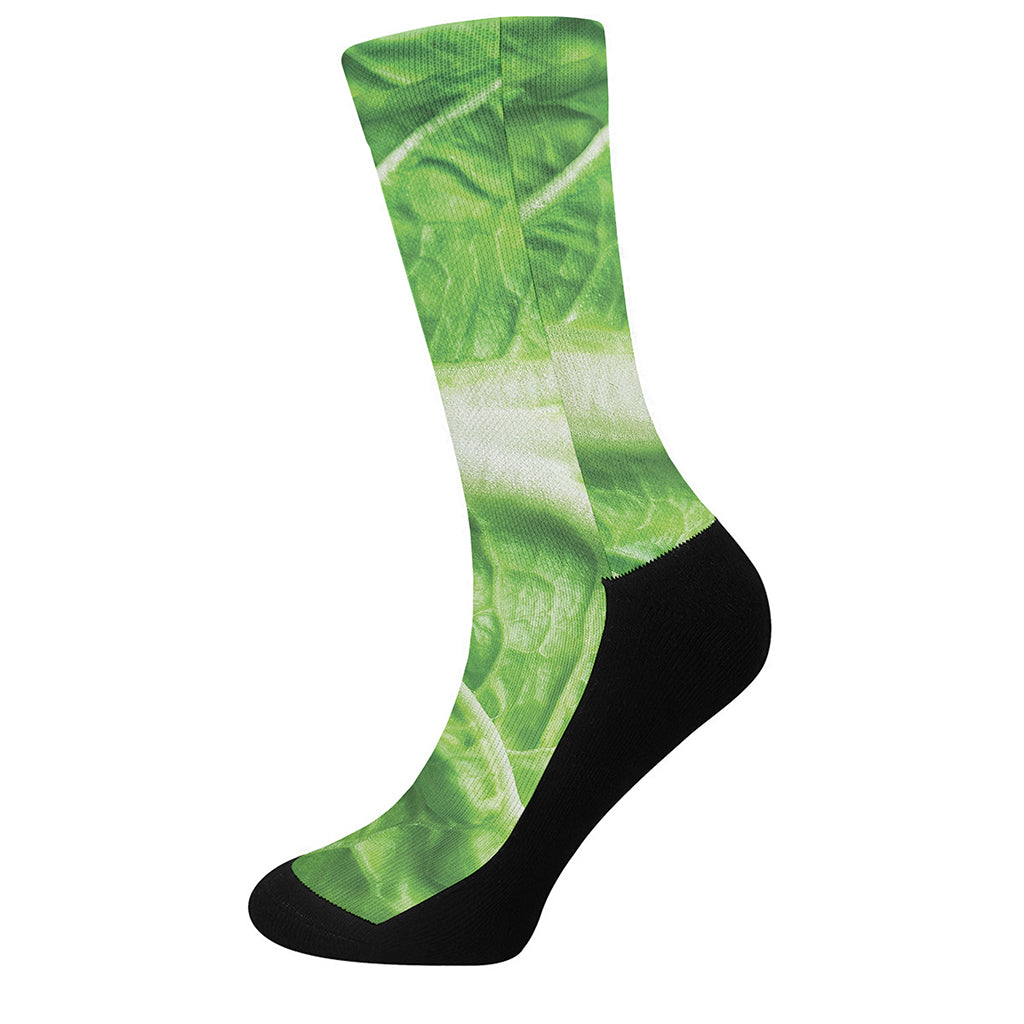 Green Cabbage Leaf Print Crew Socks