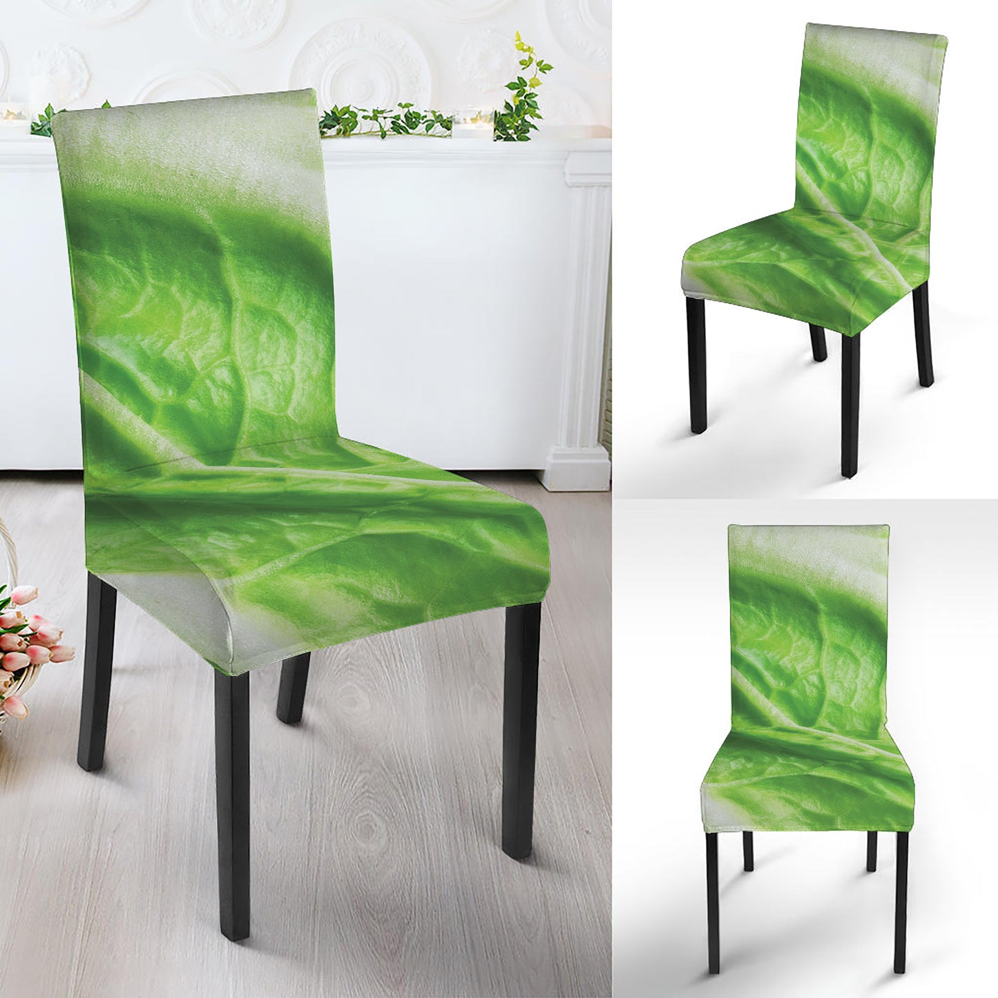 Green Cabbage Leaf Print Dining Chair Slipcover
