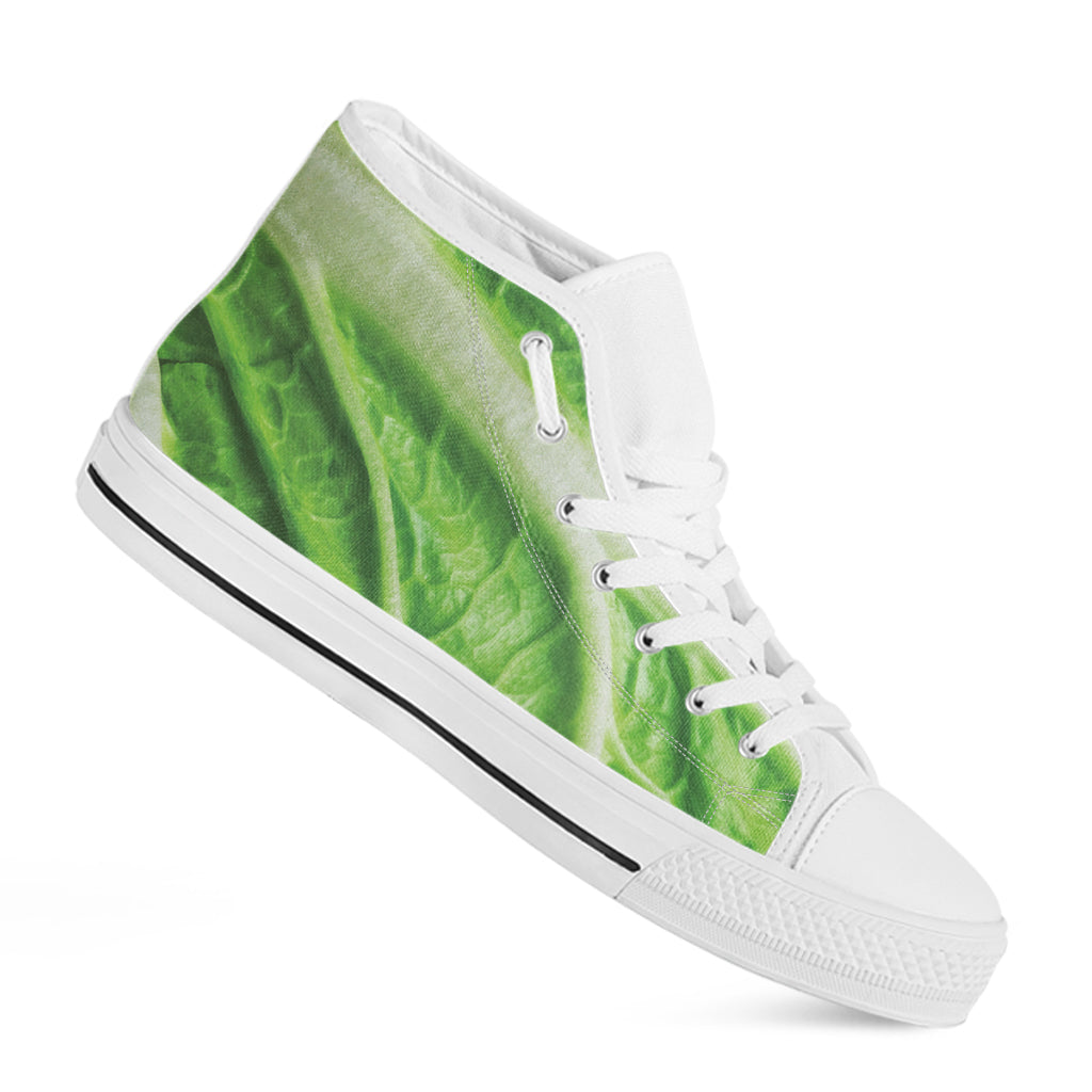 Green Cabbage Leaf Print White High Top Shoes