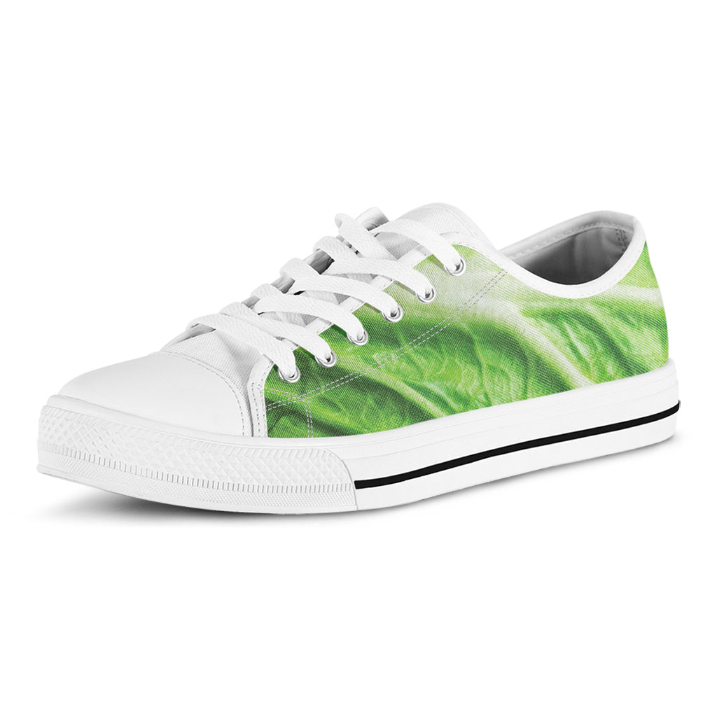 Green Cabbage Leaf Print White Low Top Shoes