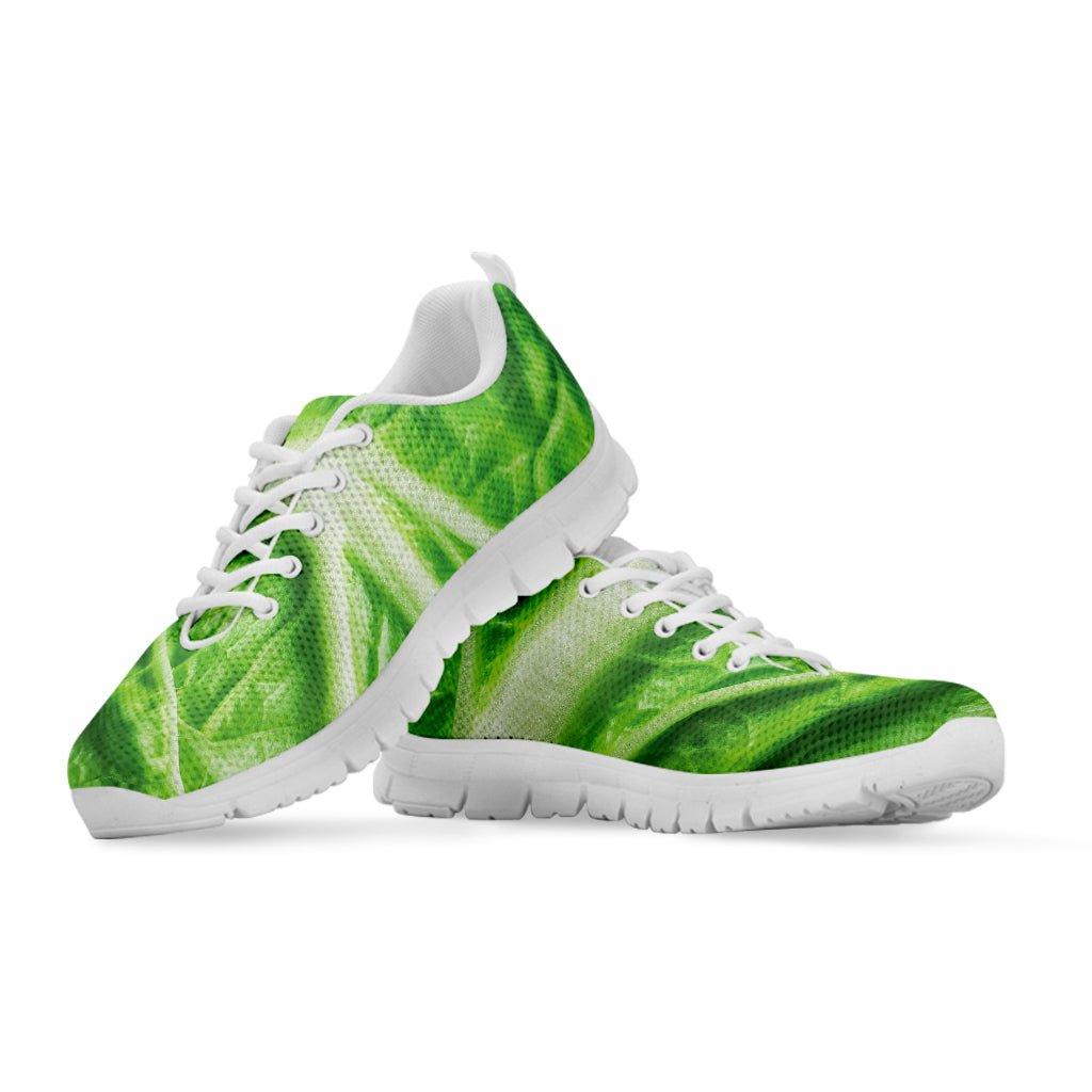 Green Cabbage Leaf Print White Sneakers