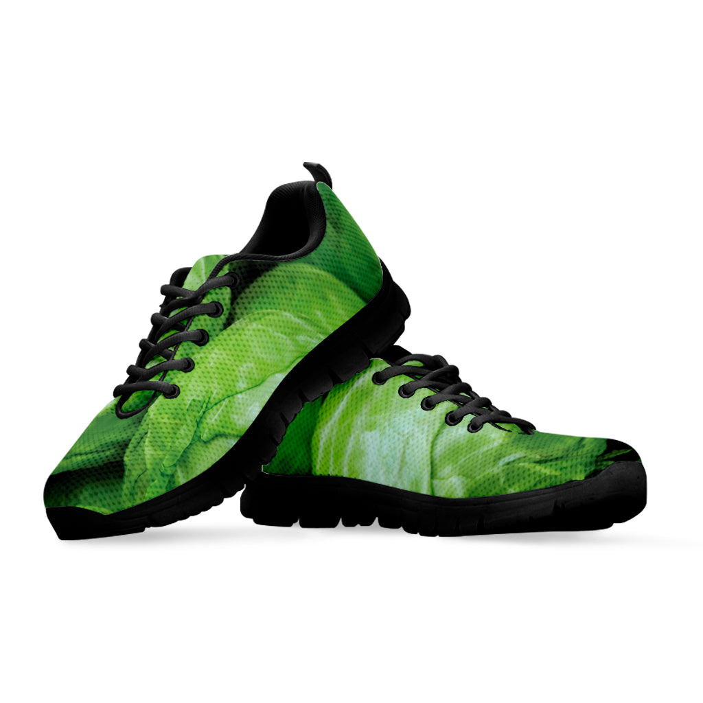 Green Cabbage Print Black Sneakers