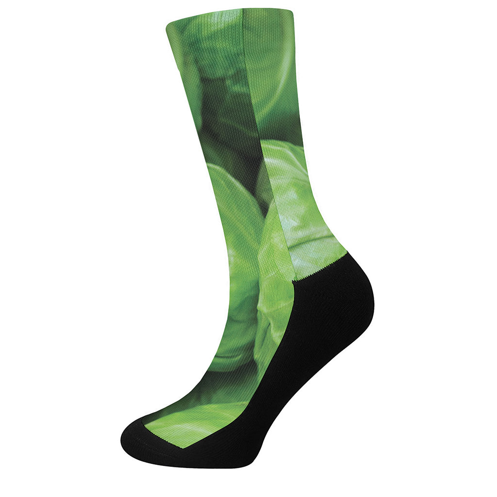 Green Cabbage Print Crew Socks