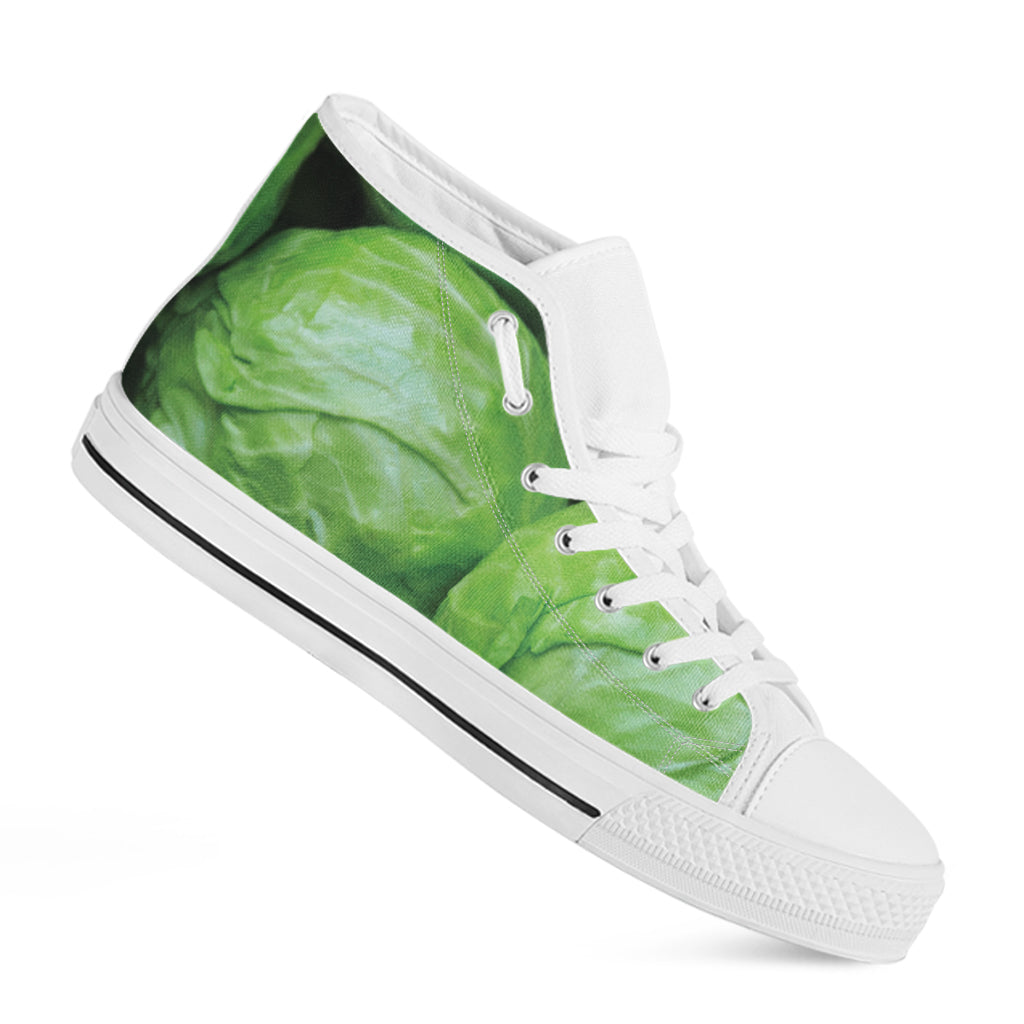 Green Cabbage Print White High Top Shoes