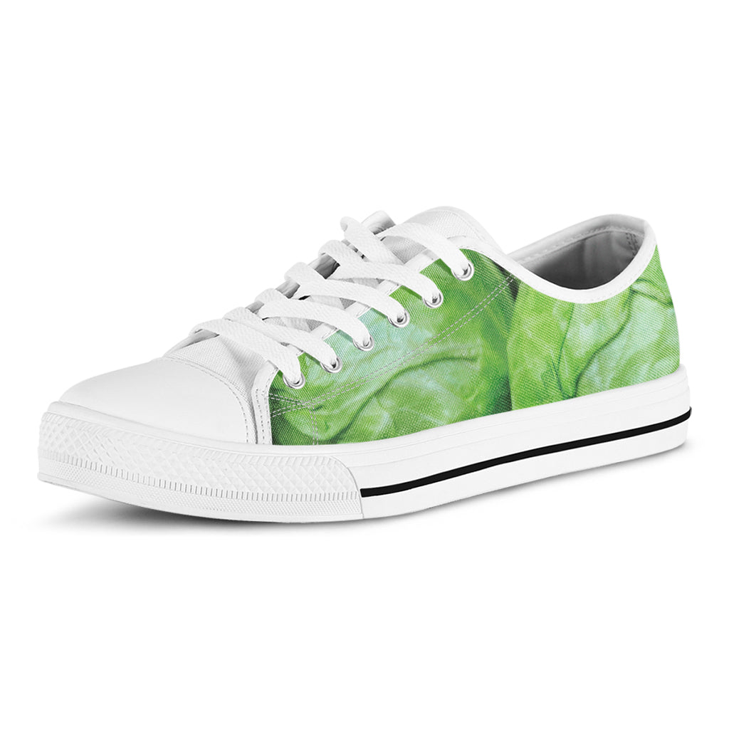 Green Cabbage Print White Low Top Shoes
