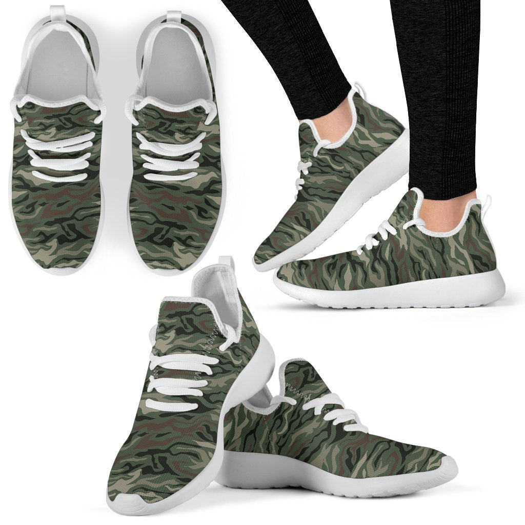 Green Camo Zebra Pattern Print Mesh Knit Shoes GearFrost