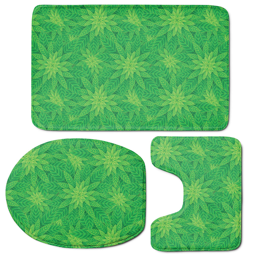 Green Cannabis Leaf Pattern Print 3 Piece Bath Mat Set