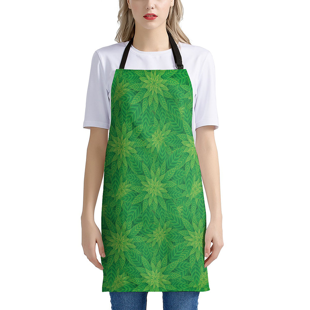 Green Cannabis Leaf Pattern Print Apron