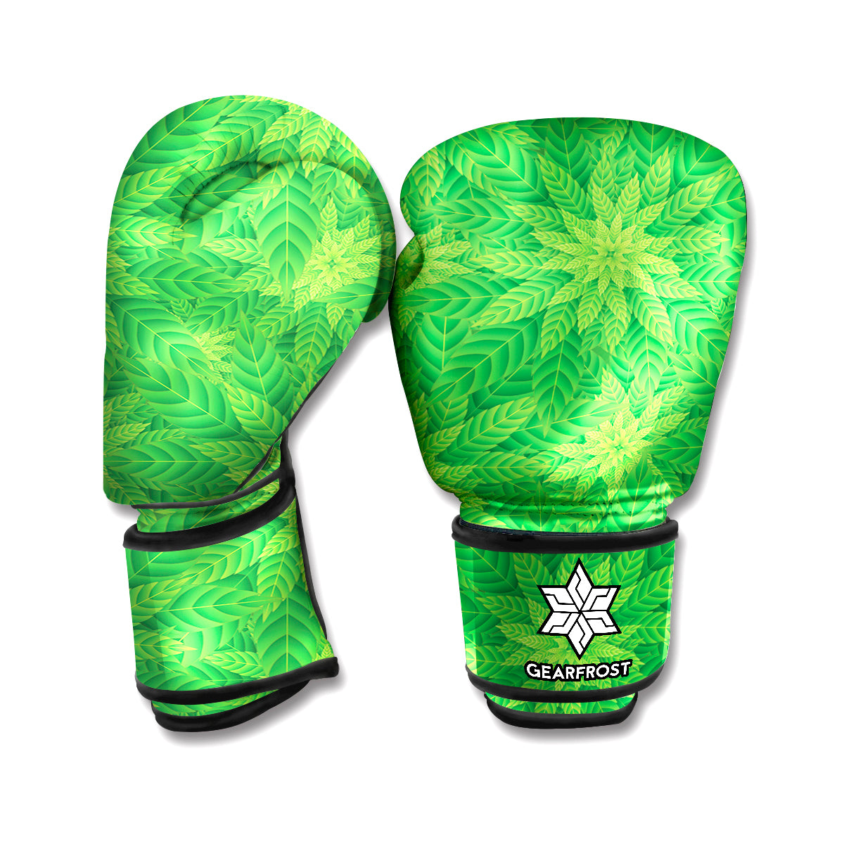 Green Cannabis Leaf Pattern Print Boxing Gloves