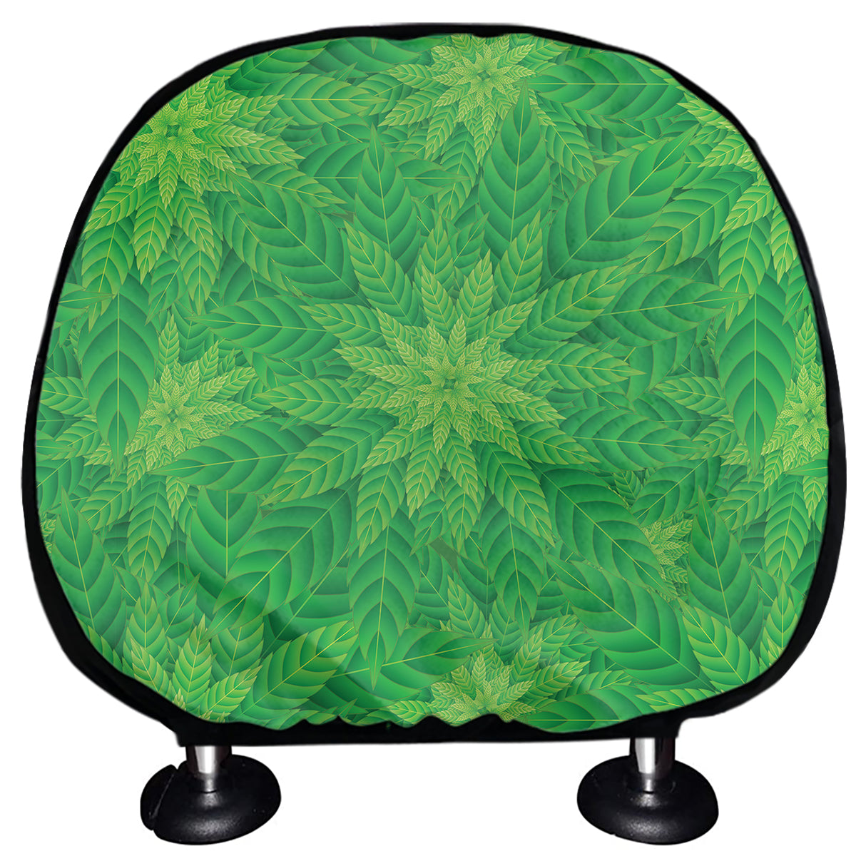 Green Cannabis Leaf Pattern Print Car Headrest Covers