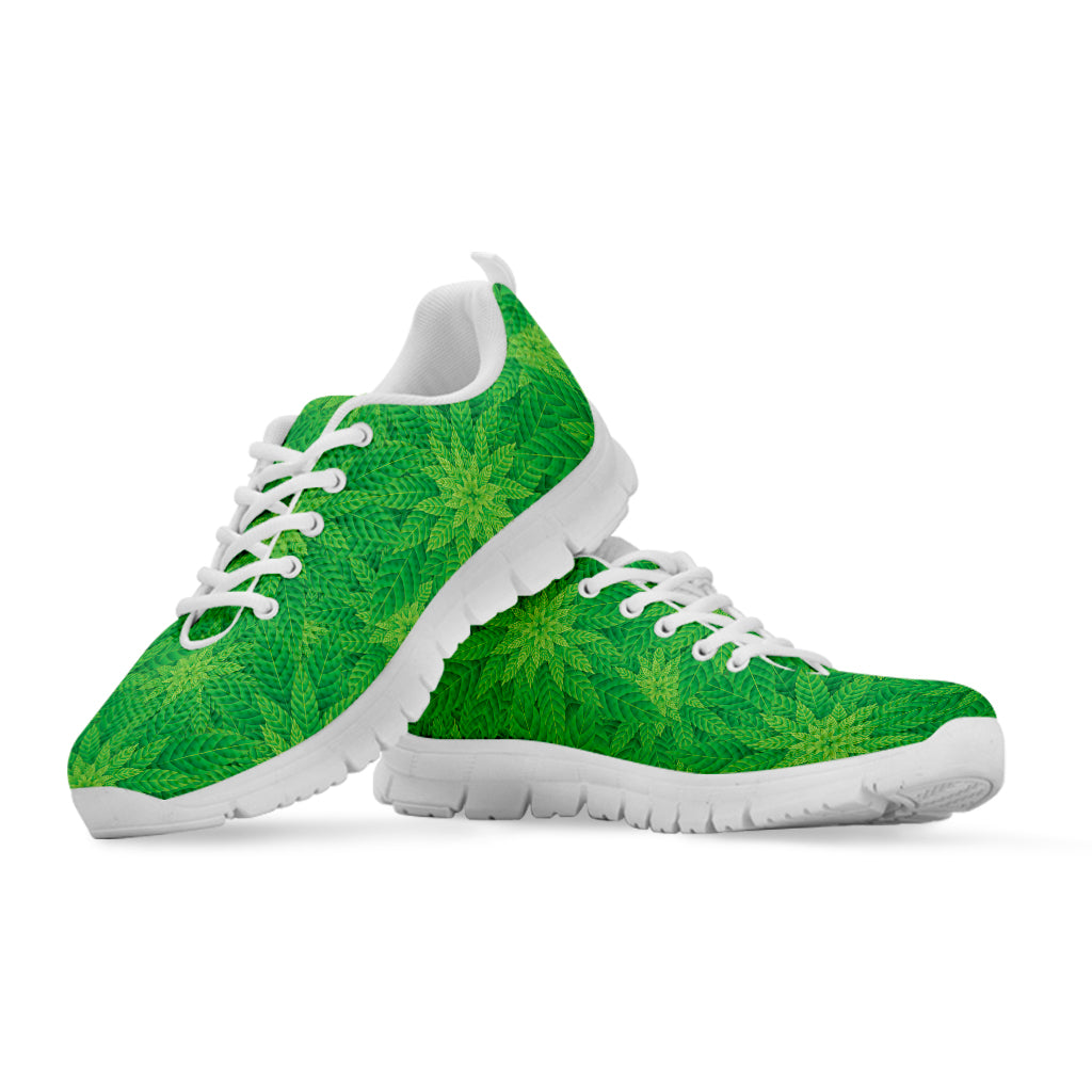 Green Cannabis Leaf Pattern Print White Sneakers