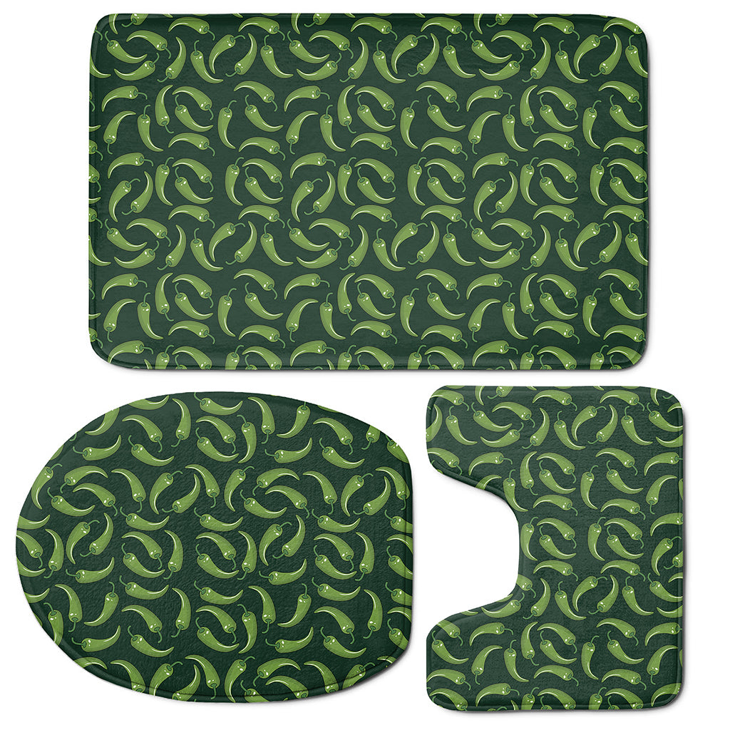 Green Chili Peppers Pattern Print 3 Piece Bath Mat Set