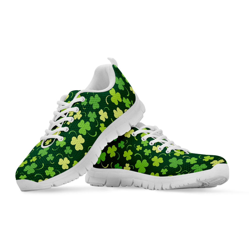 Green Clover Saint Patrick's Day Print White Sneakers