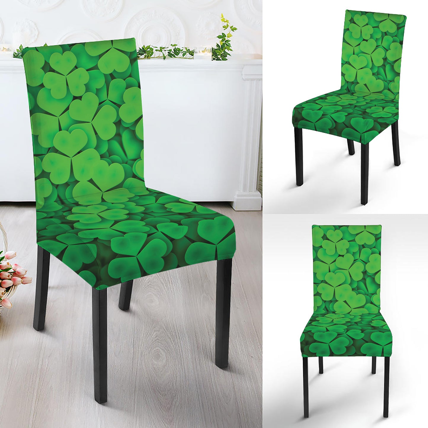 Green Clover St. Patrick's Day Print Dining Chair Slipcover