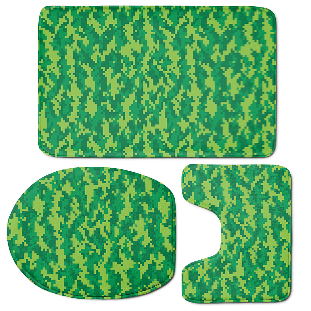Green Digital Camo Pattern Print 3 Piece Bath Mat Set
