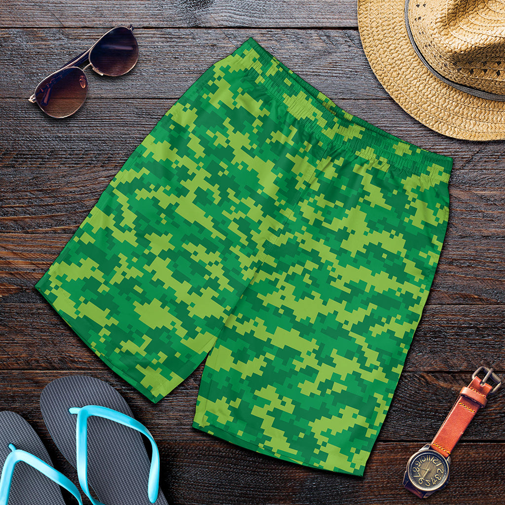 Green Digital Camo Pattern Print Men's Shorts