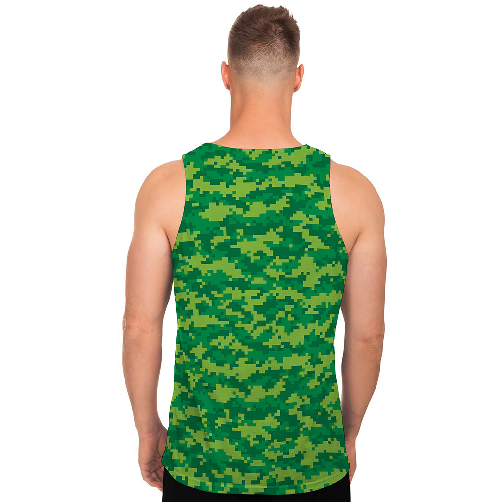 Green Digital Camo Pattern Print Men's Tank Top