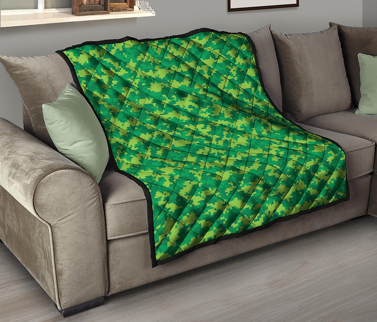 Green Digital Camo Pattern Print Quilt