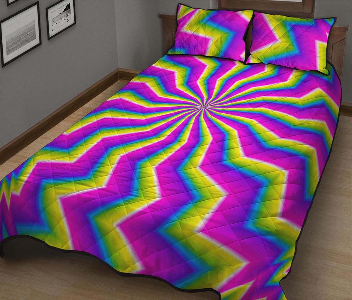 Green Dizzy Moving Optical Illusion Quilt Bed Set