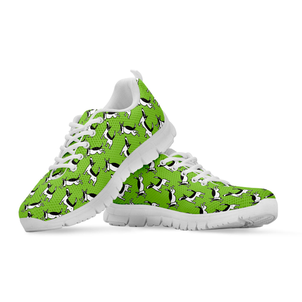 Green Doodle Bull Terrier Pattern Print White Sneakers