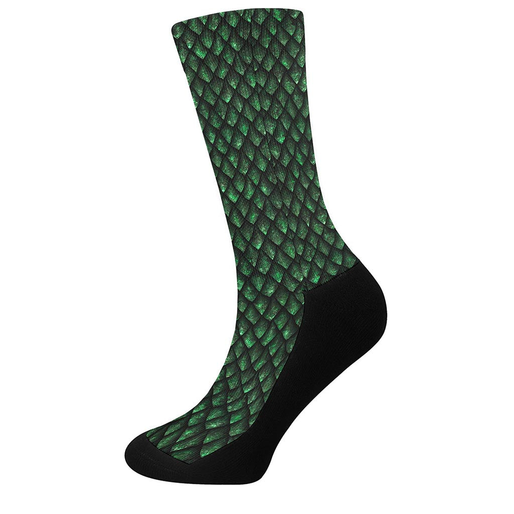 Green Dragon Scales Pattern Print Crew Socks
