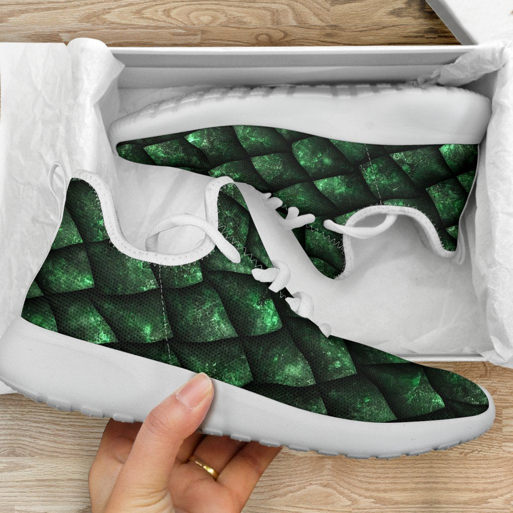 Green Dragon Scales Pattern Print Mesh Knit Shoes GearFrost