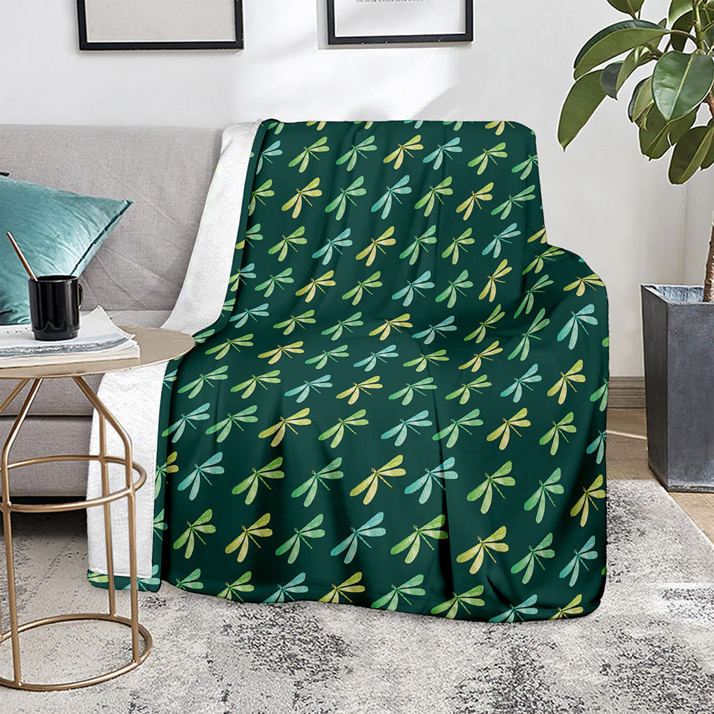 Green Dragonfly Pattern Print Blanket