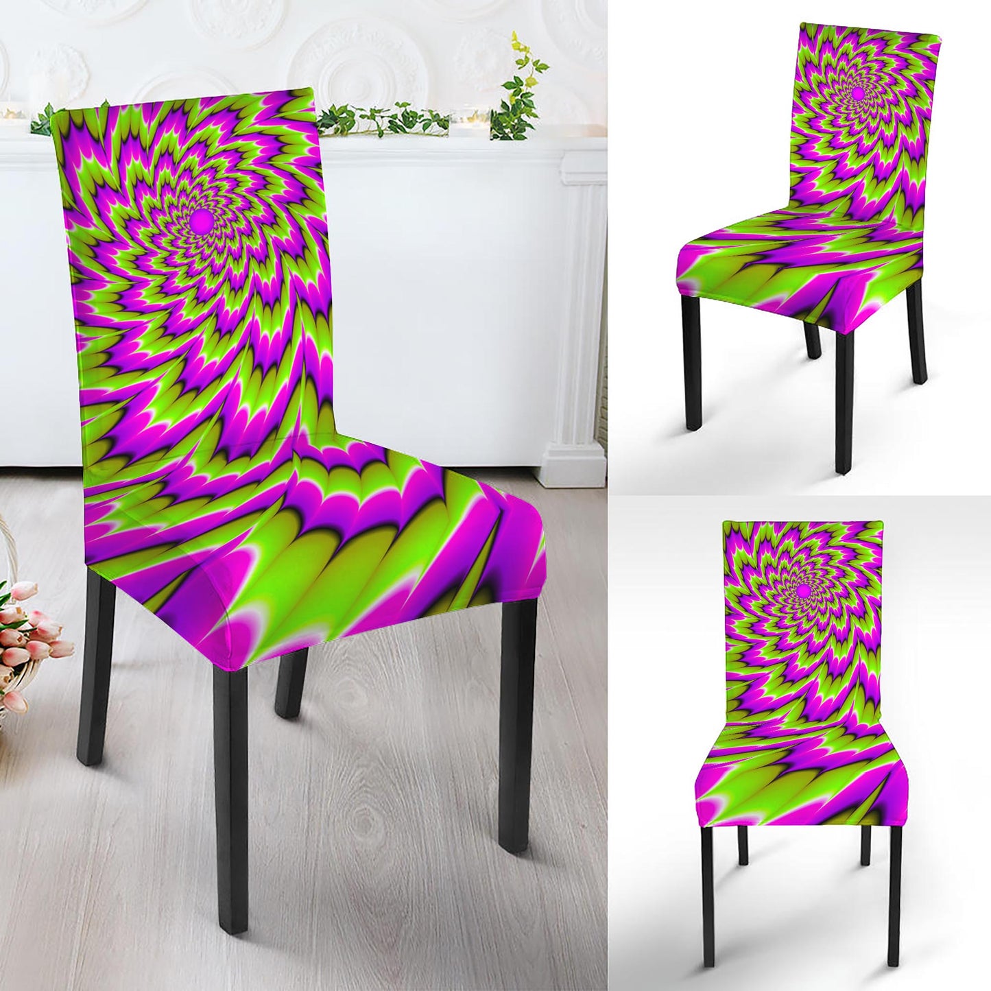 Green Explosion Moving Optical Illusion Dining Chair Slipcover