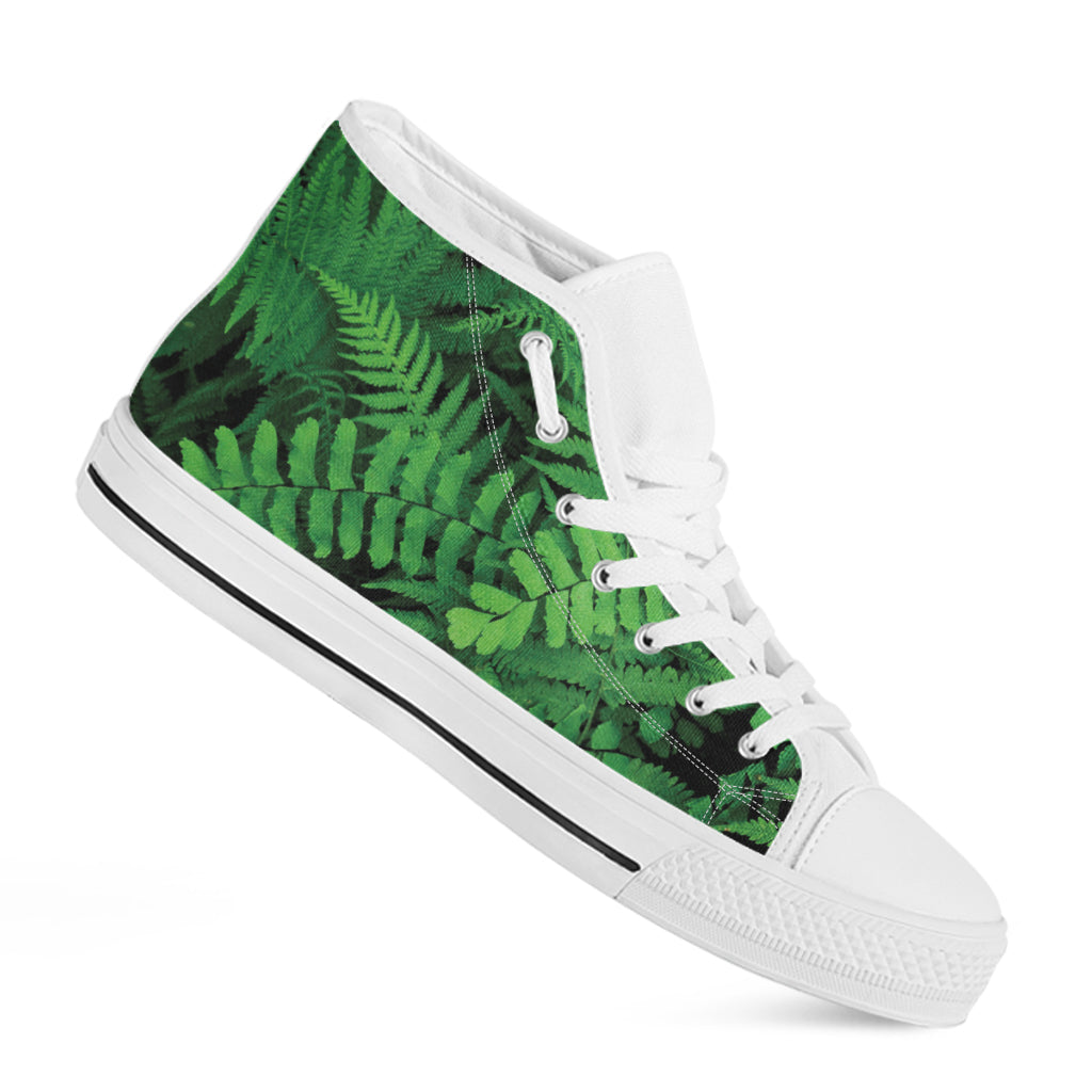 Green Fern Leaf Print White High Top Shoes