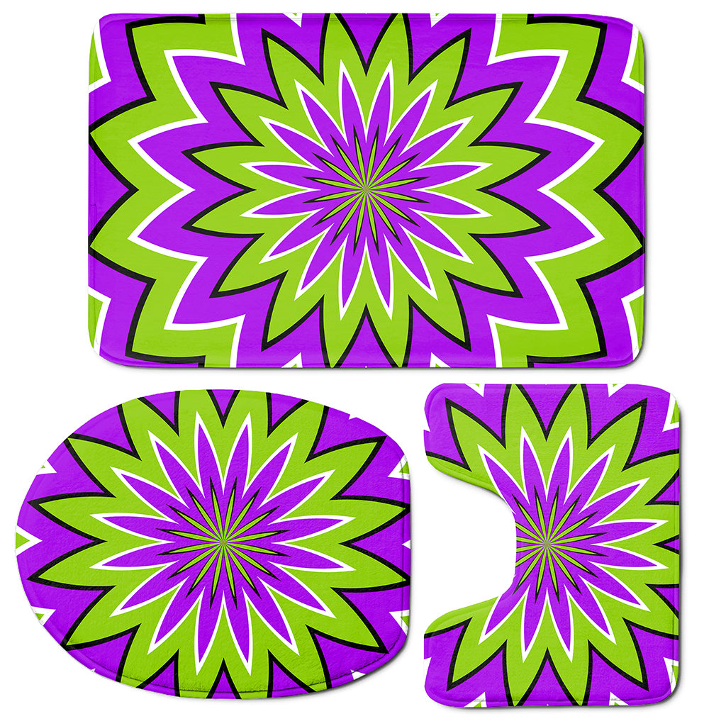 Green Flower Moving Optical Illusion 3 Piece Bath Mat Set