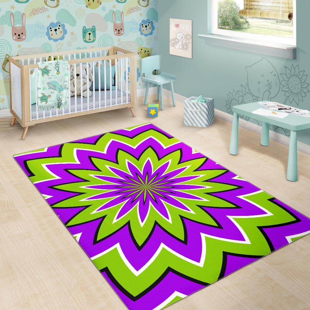 Green Flower Moving Optical Illusion Area Rug GearFrost