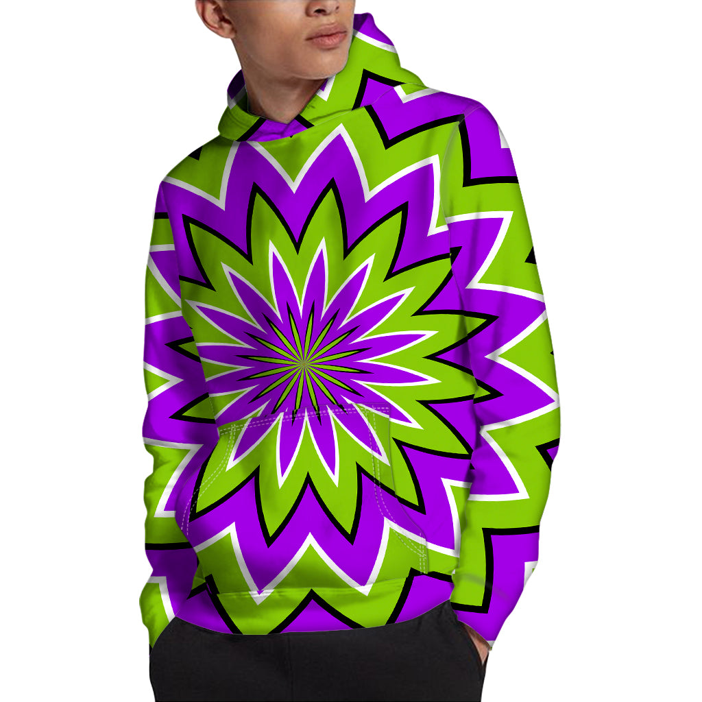 Green Flower Moving Optical Illusion Pullover Hoodie
