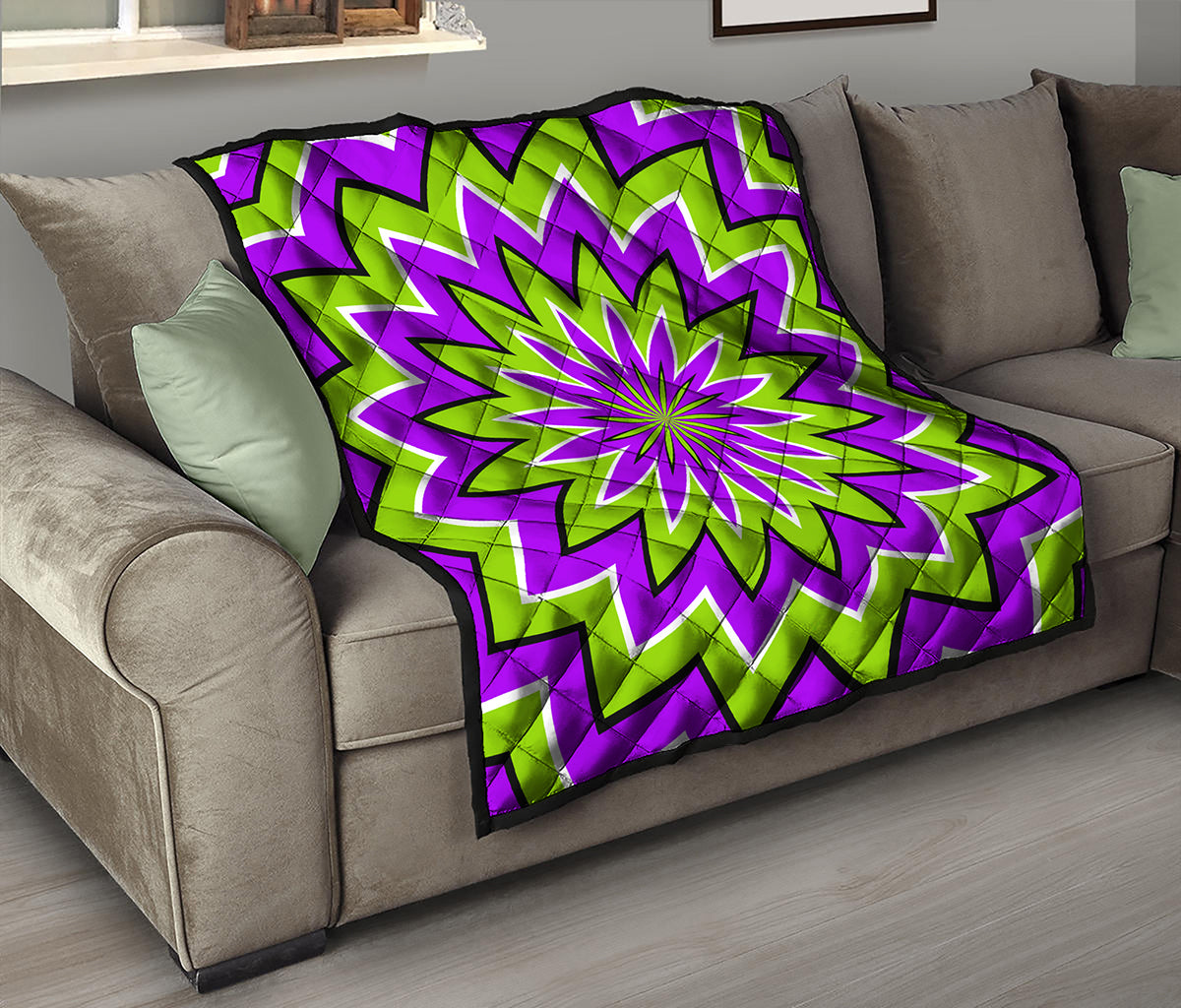 Green Flower Moving Optical Illusion Quilt